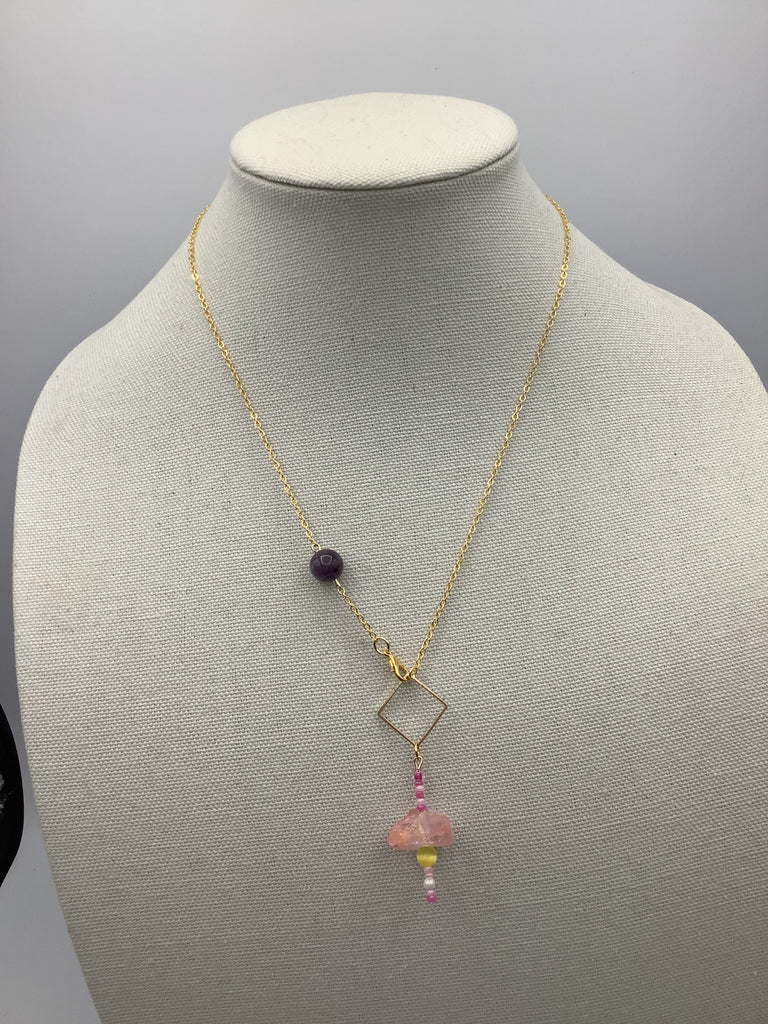 Handmade Peach Crystal Gemstone & Amethyst Artistic Necklace