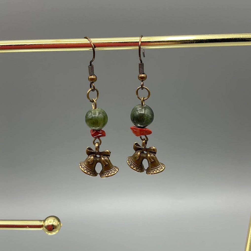 Bells Charm and Jade Bead Earrings
