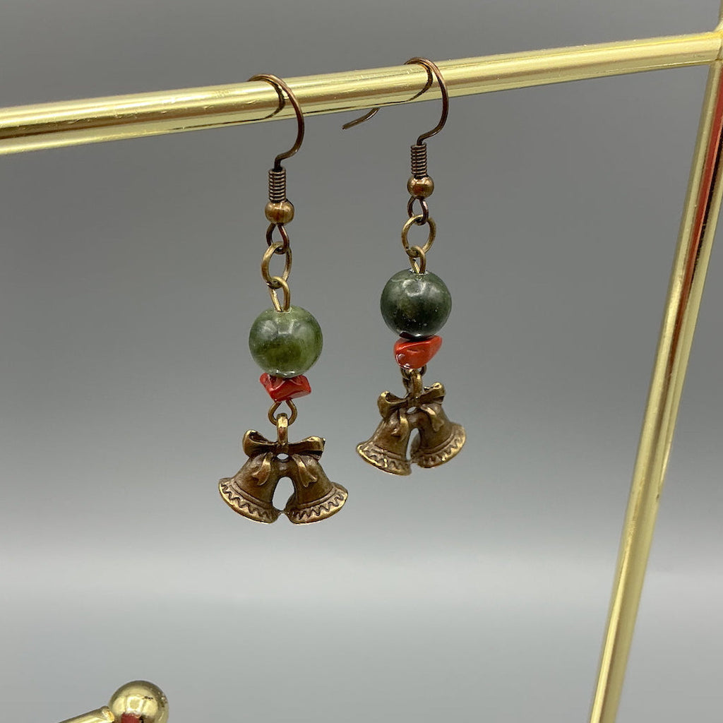 Bells Charm and Jade Bead Earrings