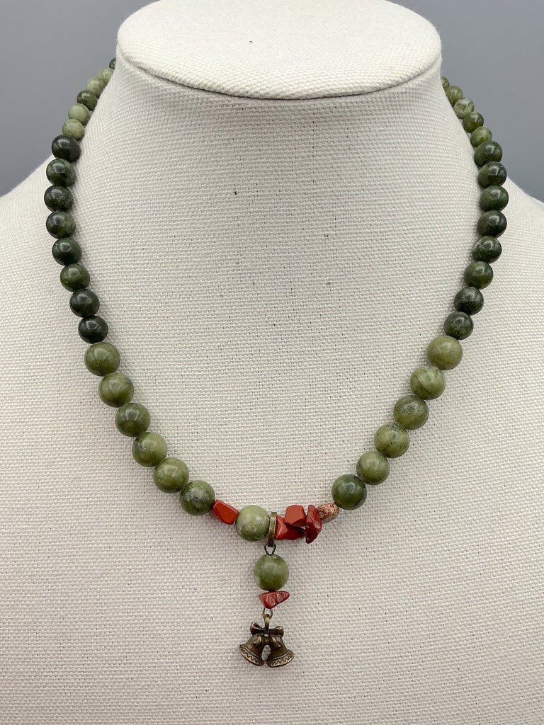 Bells Pendant and Jade Bead Necklace