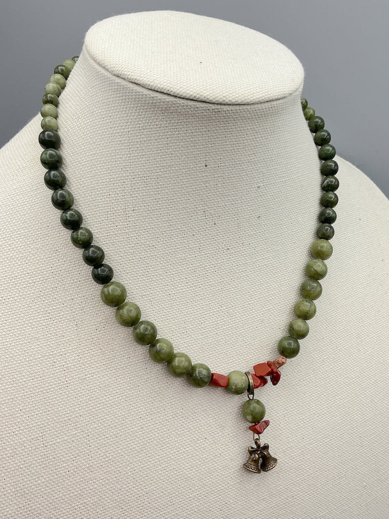 Bells Pendant and Jade Bead Necklace