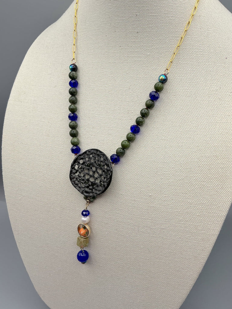 Enamel Pendant and Gemstone Necklace