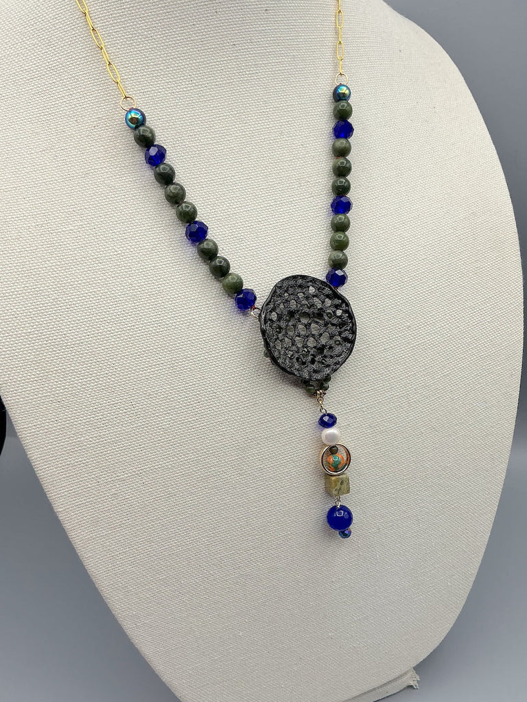 Enamel Pendant and Gemstone Necklace