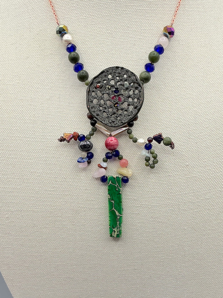 Enamel Pendant, Pearl and Gemstone Necklace