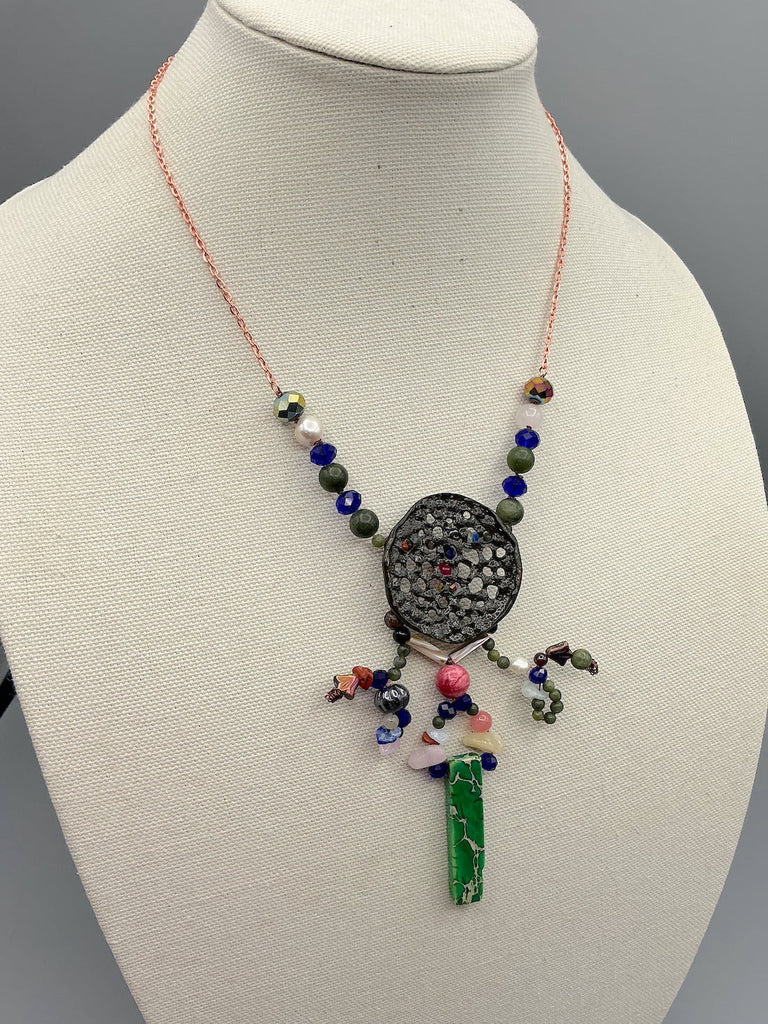 Enamel Pendant, Pearl and Gemstone Necklace