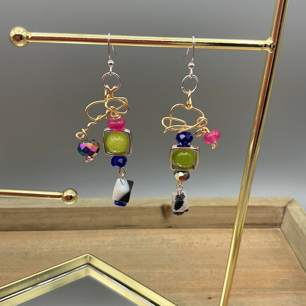 Peridot, Chalcedony and Onyx Earrings
