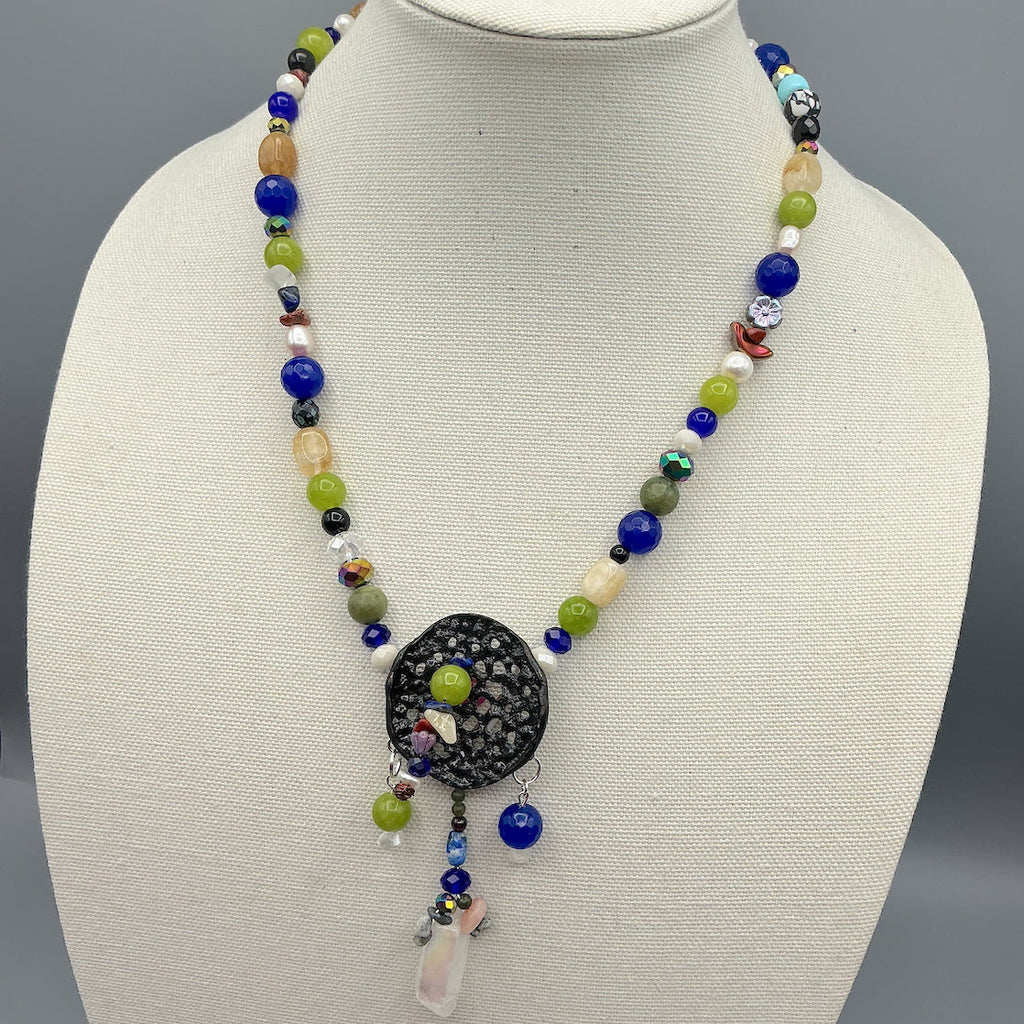 Enamel Pendant and Gemstone Necklace