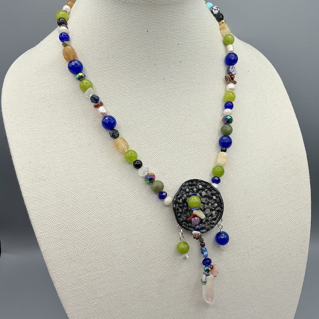 Enamel Pendant and Gemstone Necklace