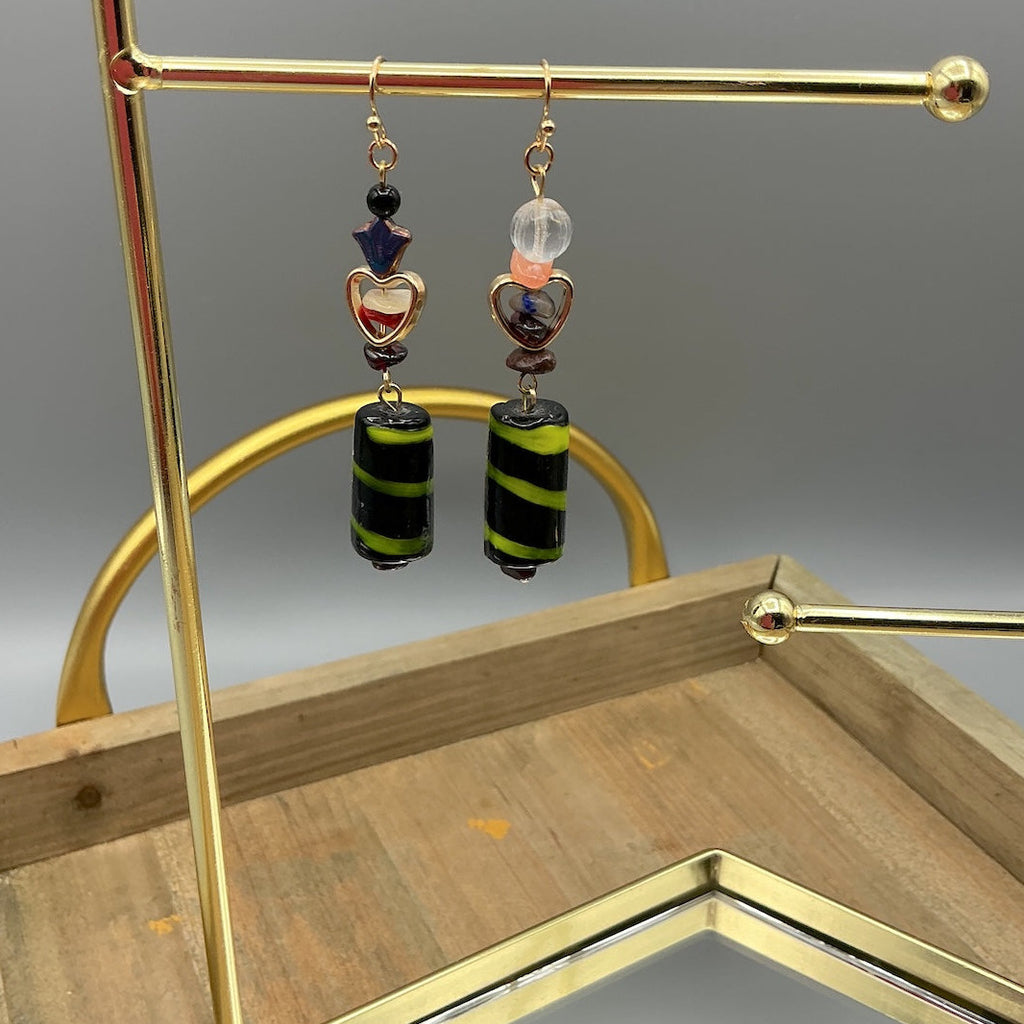 Coral, Onyx and Sodalite Earrings