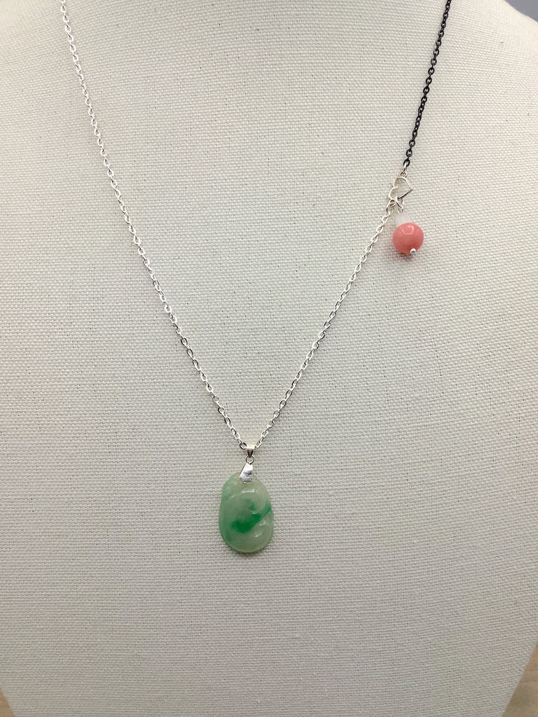 Green Jade and .990 Fine Silver Necklace