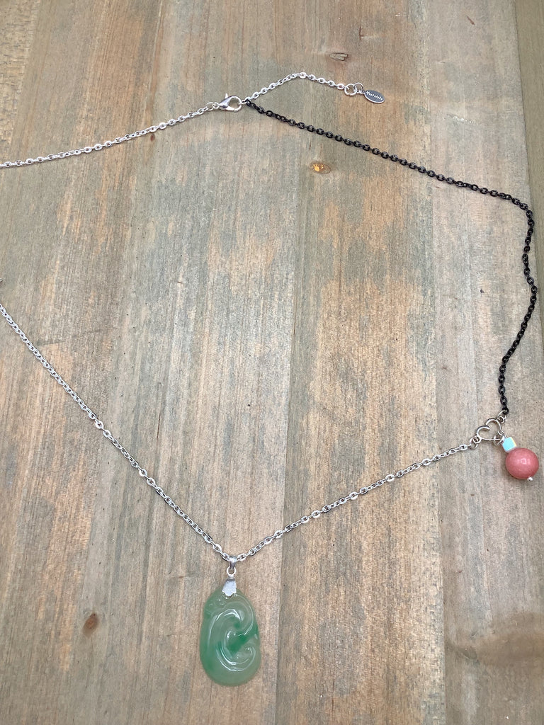 Green Jade and .990 Fine Silver Necklace