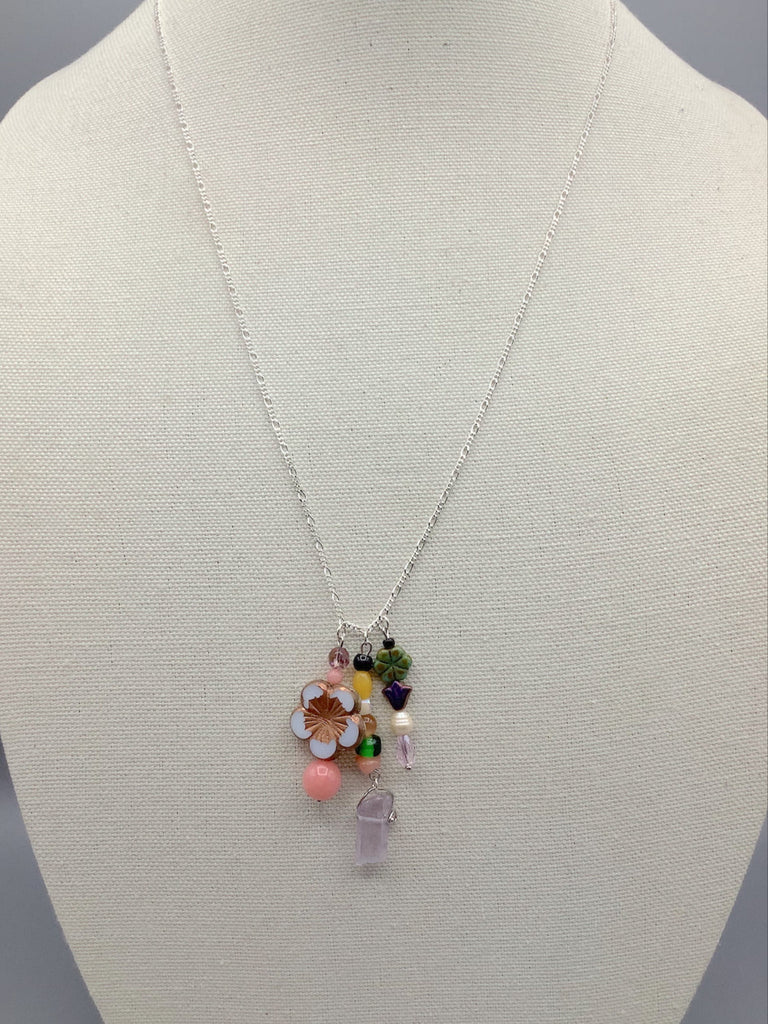 Floral Bead and Freshwater Pearl Sterling Silver Necklace
