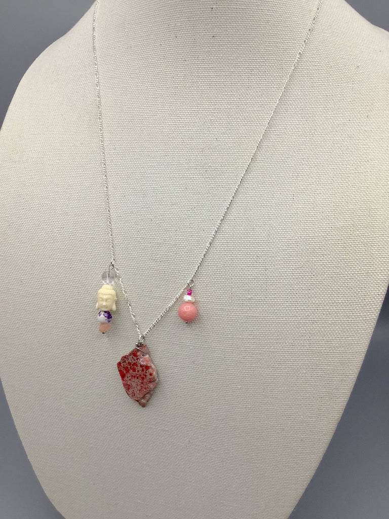 Freshwater Pearl and Natural Stone .925 Sterling Silver Necklace