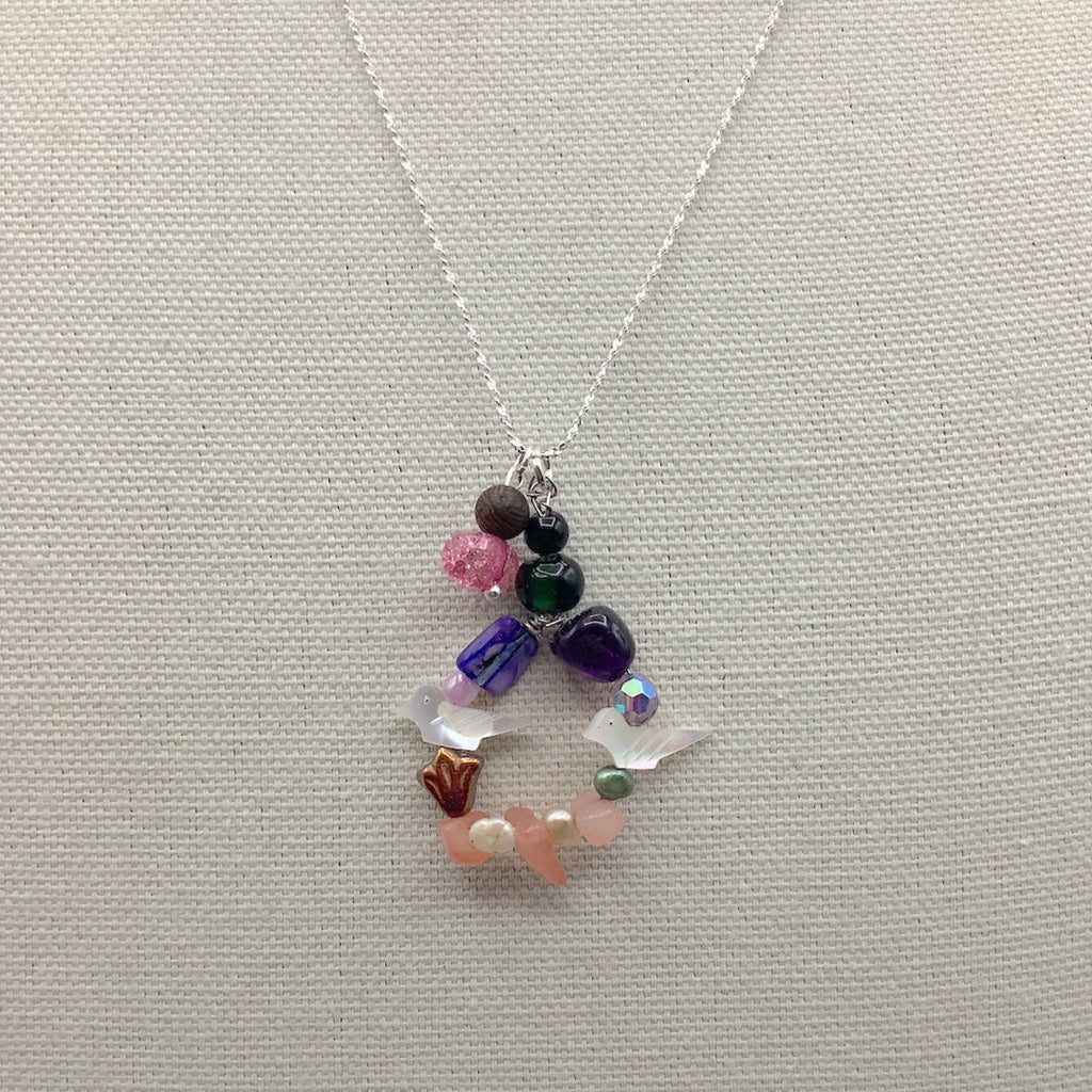 Bird Shell Bead and Freshwater Pearl .925 Sterling Silver Necklace