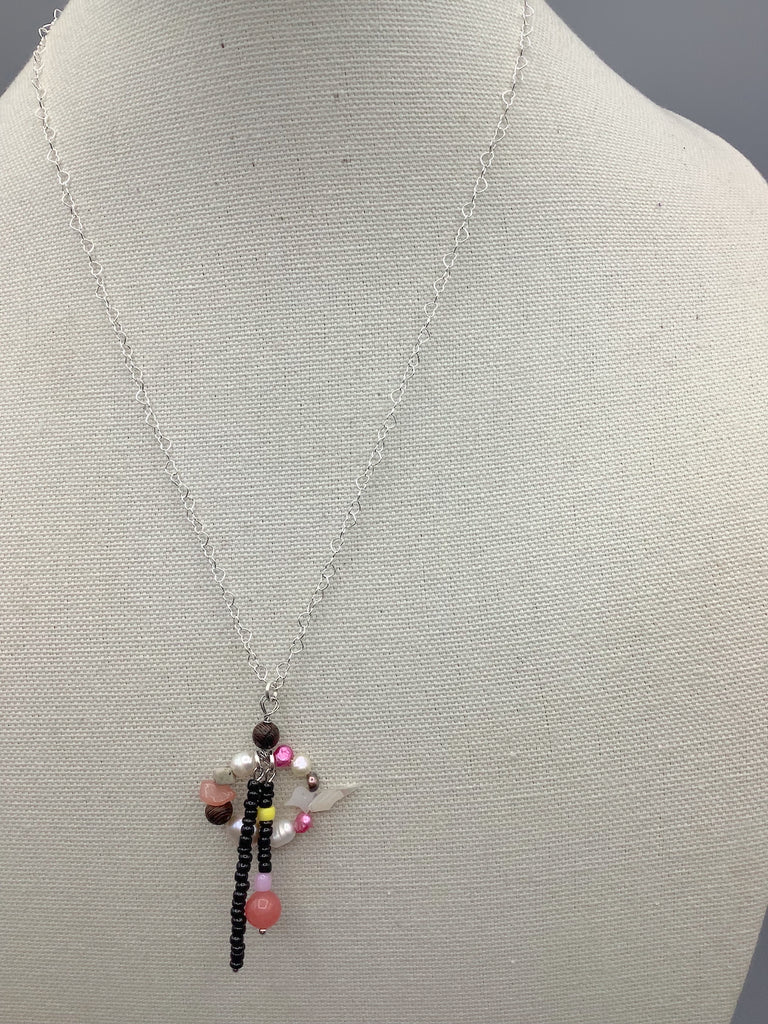 Freshwater Pearl and Bird Shell Bead Sterling Silver .925 Heart Chain Necklace