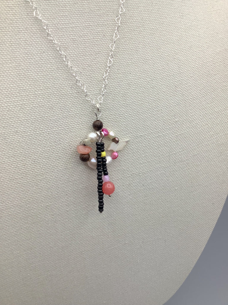 Freshwater Pearl and Bird Shell Bead Sterling Silver .925 Heart Chain Necklace