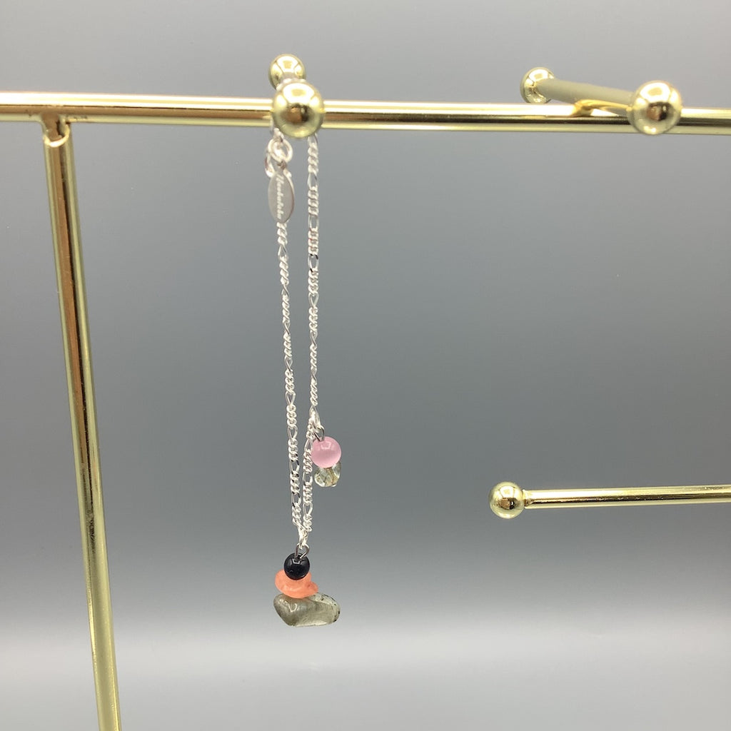Marble Bead and Crystal .925 Sterling Silver Bracelet