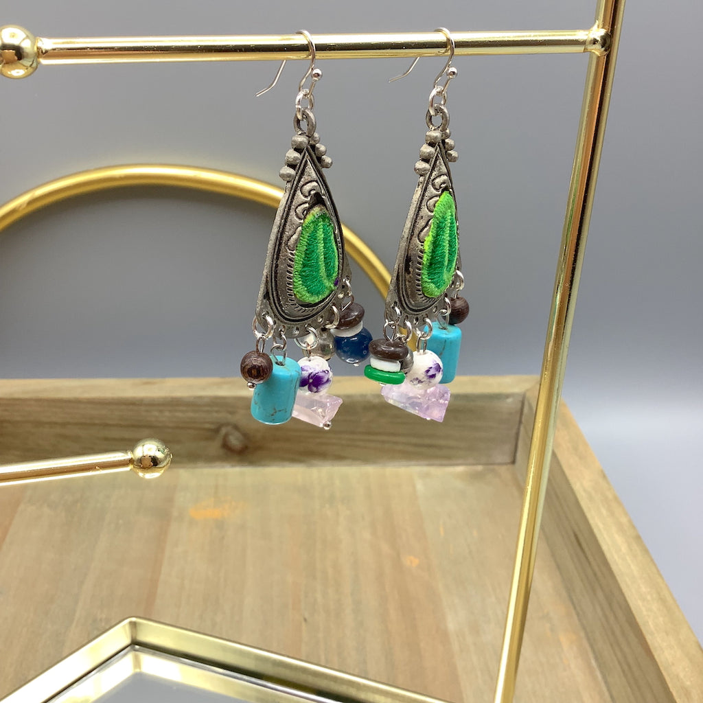 Green Teardrop Pendant Earrings