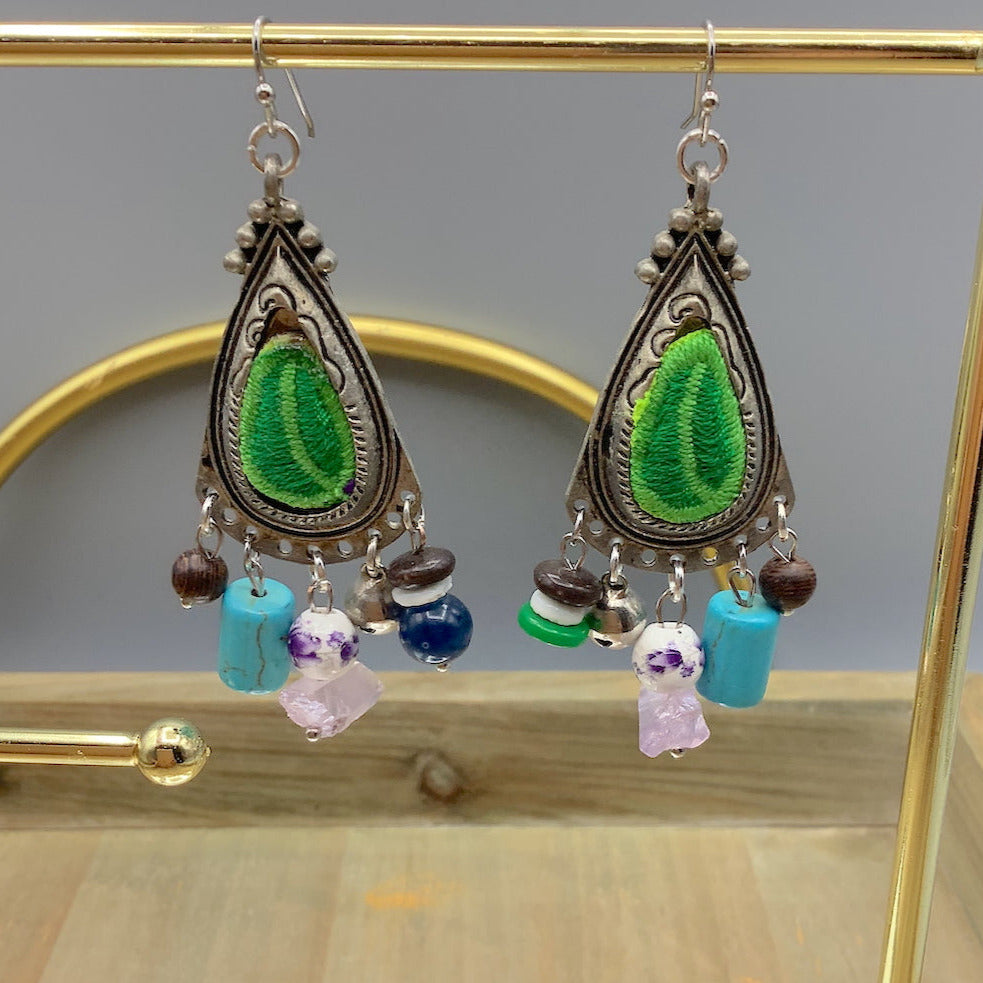 Green Teardrop Pendant Earrings