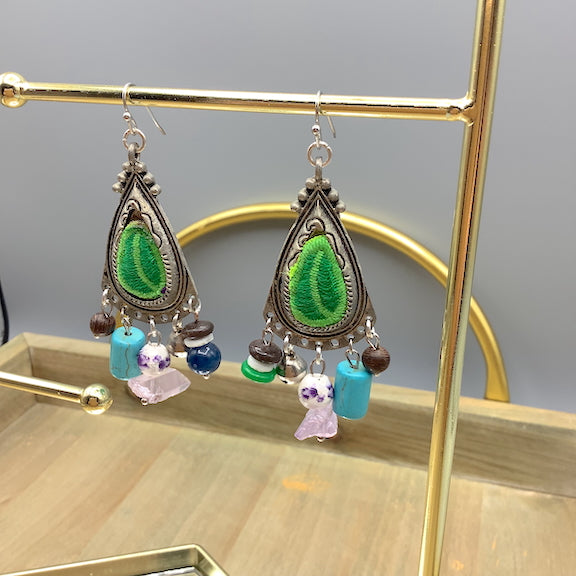 Green Teardrop Pendant Earrings