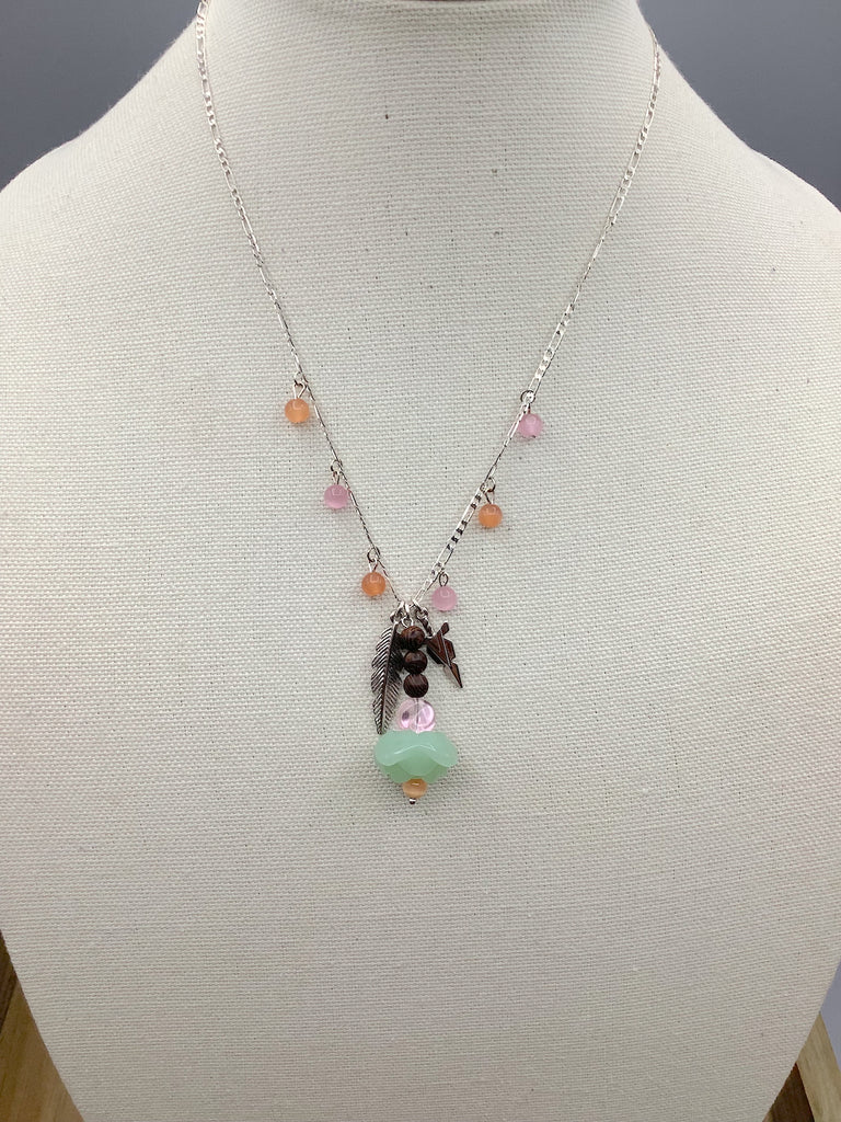 Arrowhead Feather Beaded Charm Necklace