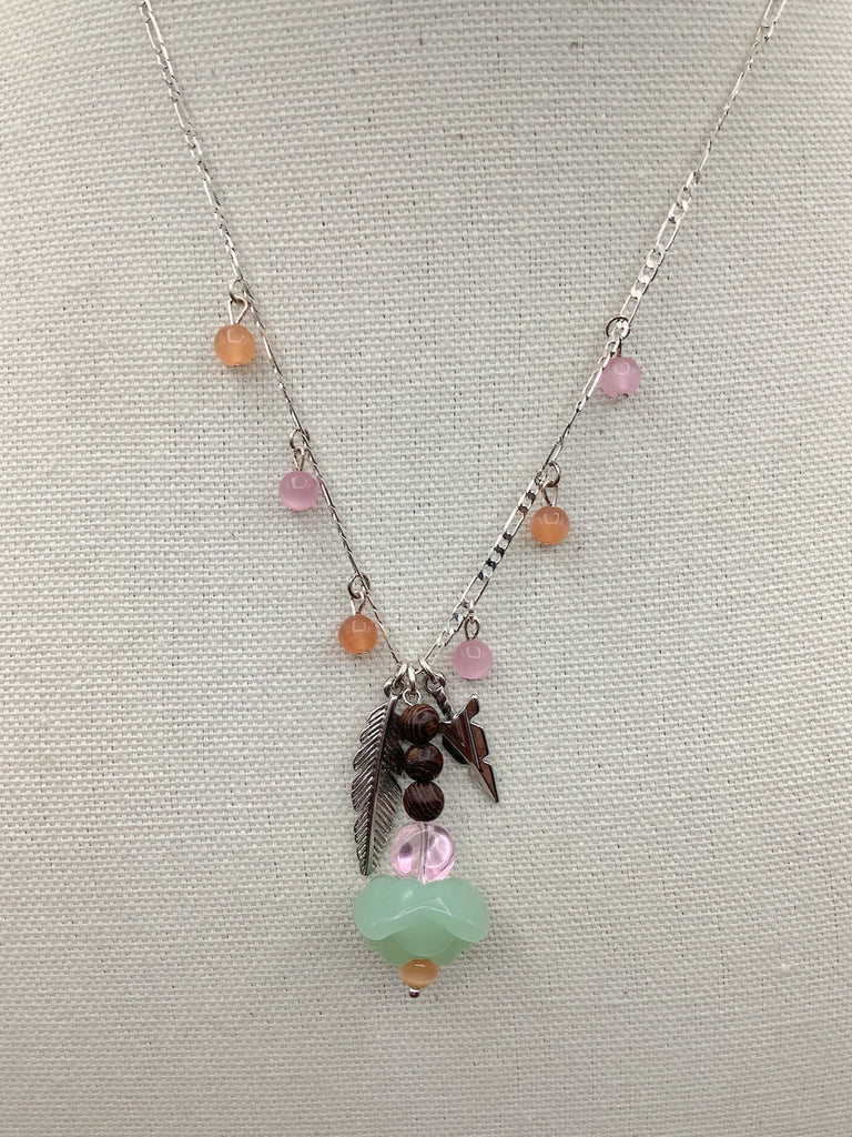 Arrowhead Feather Beaded Charm Necklace