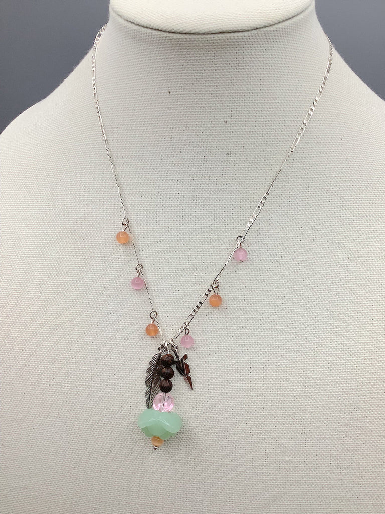 Arrowhead Feather Beaded Charm Necklace
