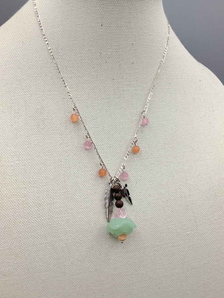 Arrowhead Feather Beaded Charm Necklace