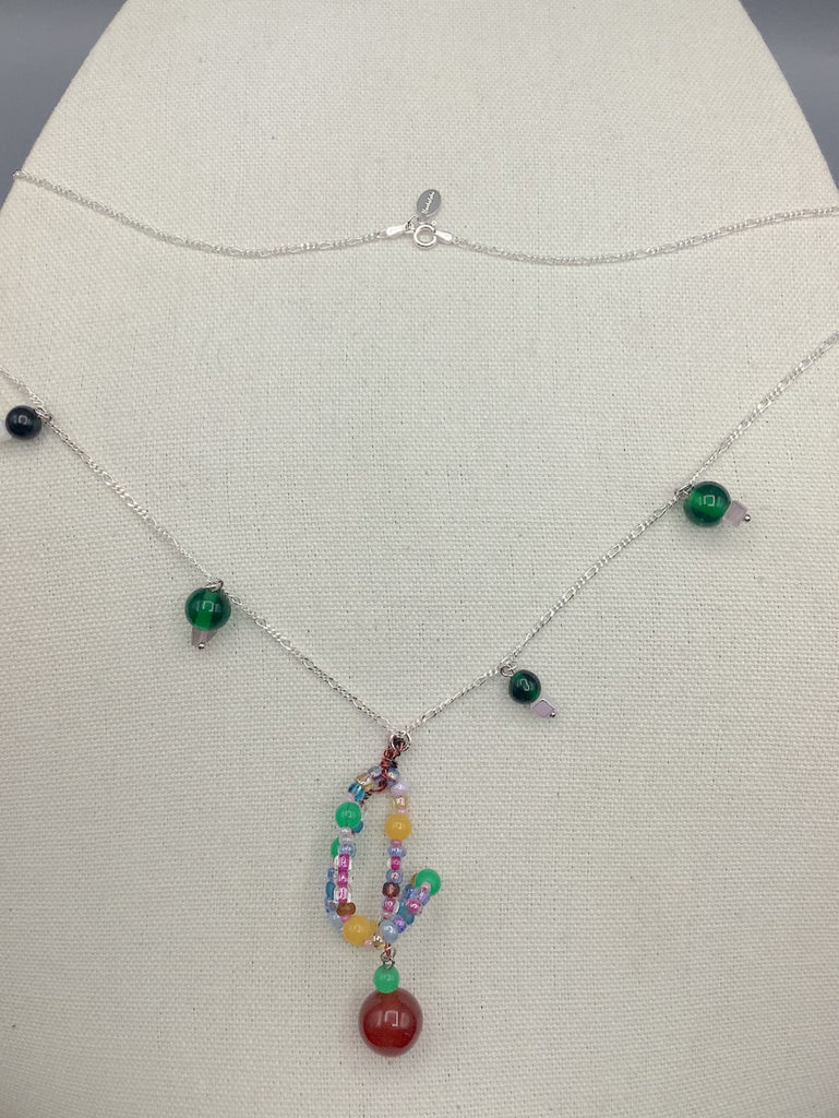 Agate and Bead .925 Sterling Silver Necklace