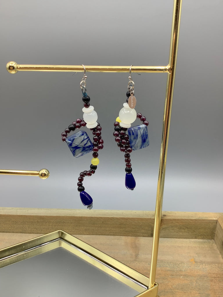 "Opposites Attract" - Garnet and Glass Bead Earrings