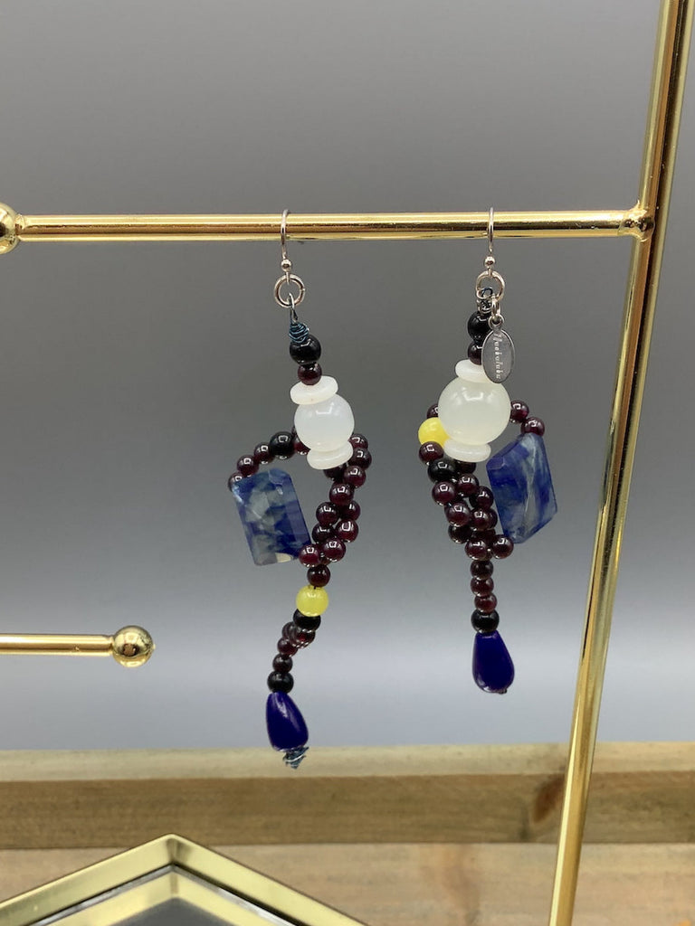"Opposites Attract" - Garnet and Glass Bead Earrings