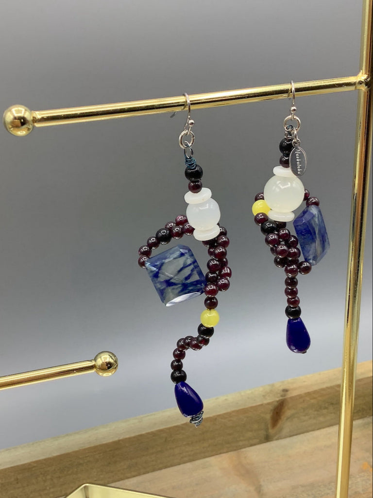 "Opposites Attract" - Garnet and Glass Bead Earrings