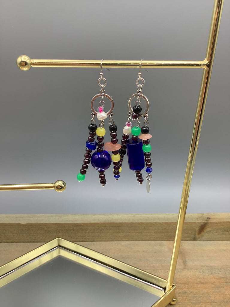 Garnet Bead and Freshwater Pearl Earrings