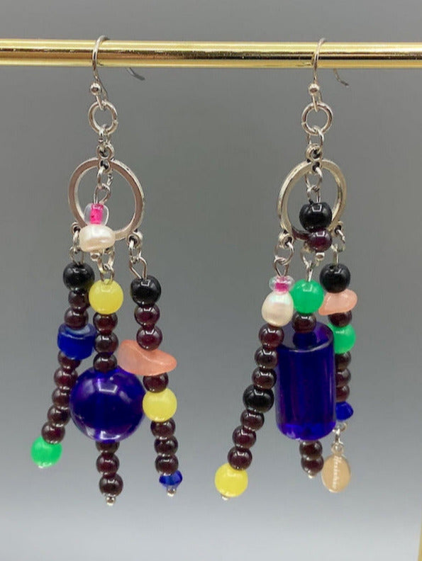 Garnet Bead and Freshwater Pearl Earrings