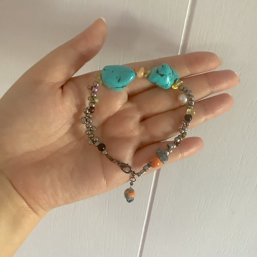 Natural Turquoise and Freshwater Pearl Bracelet