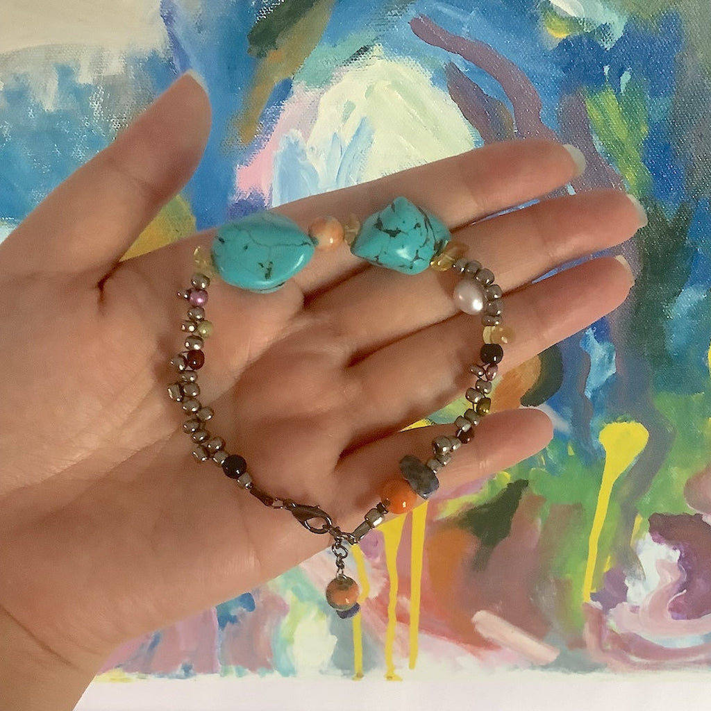 Natural Turquoise and Freshwater Pearl Bracelet