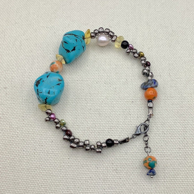 Natural Turquoise and Freshwater Pearl Bracelet