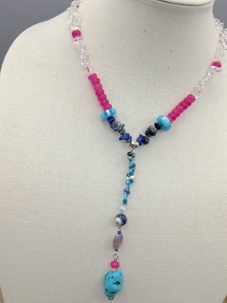Turquoise and Hot Pink Chalcedony Necklace