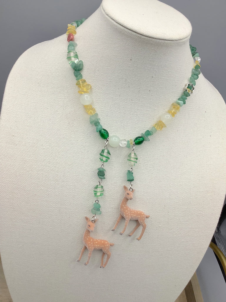 Deer Charm Pendant Beaded Necklace