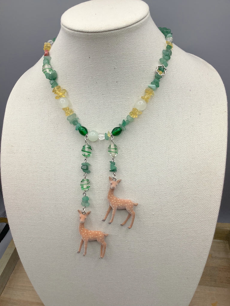 Deer Charm Pendant Beaded Necklace