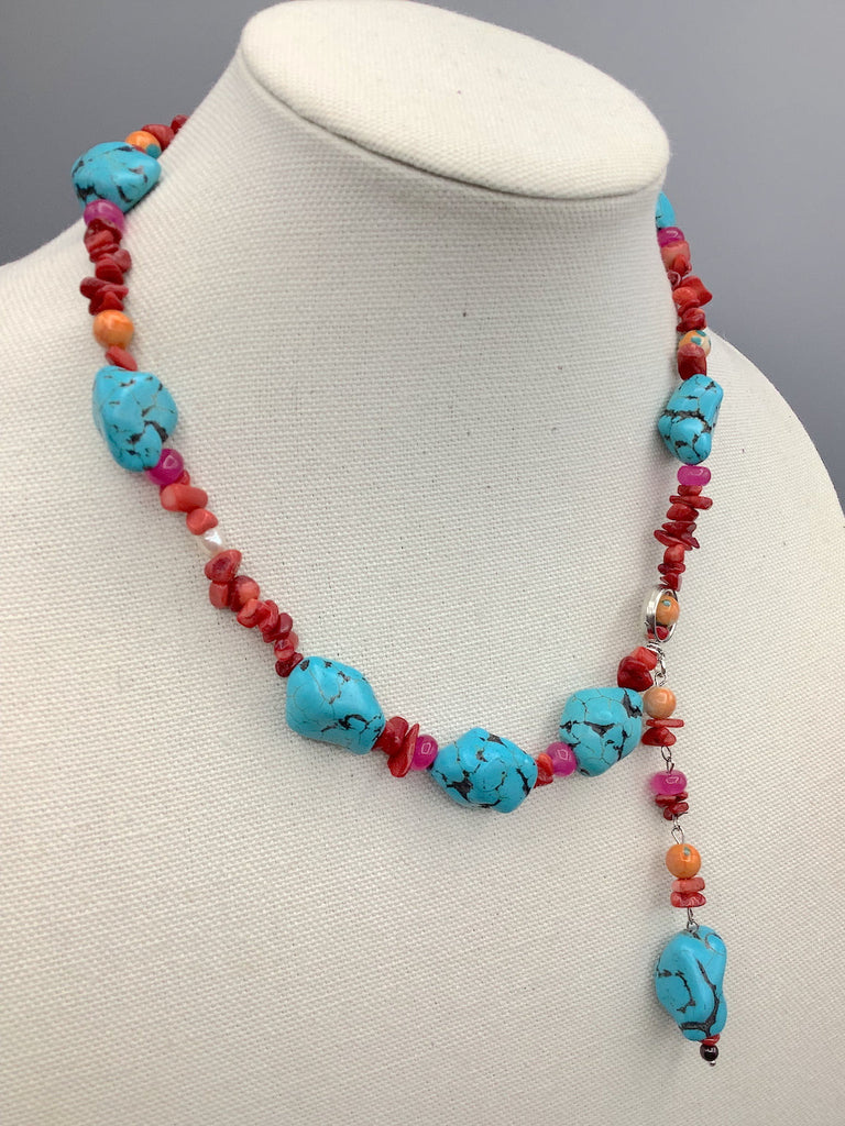 Coral, Turquoise and Freshwater Pearl Necklace