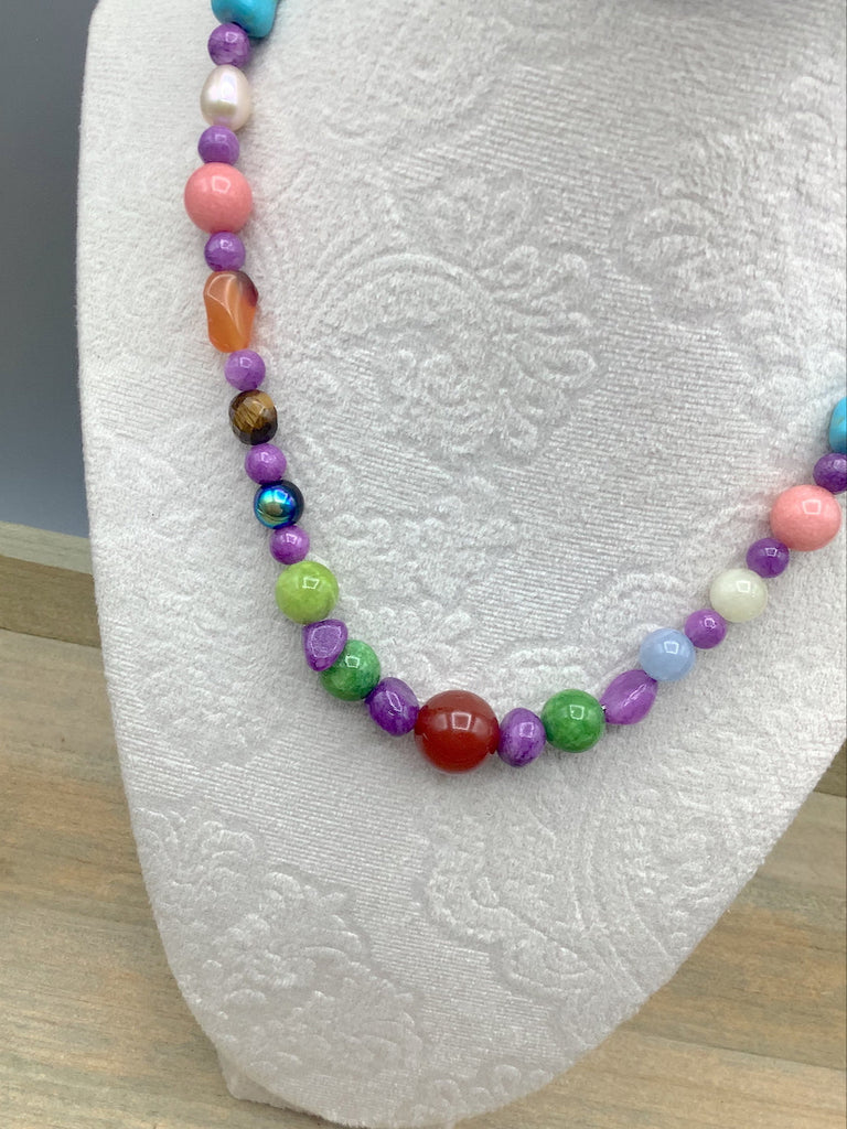 Turquoise, Agate and Freshwater Pearl Necklace