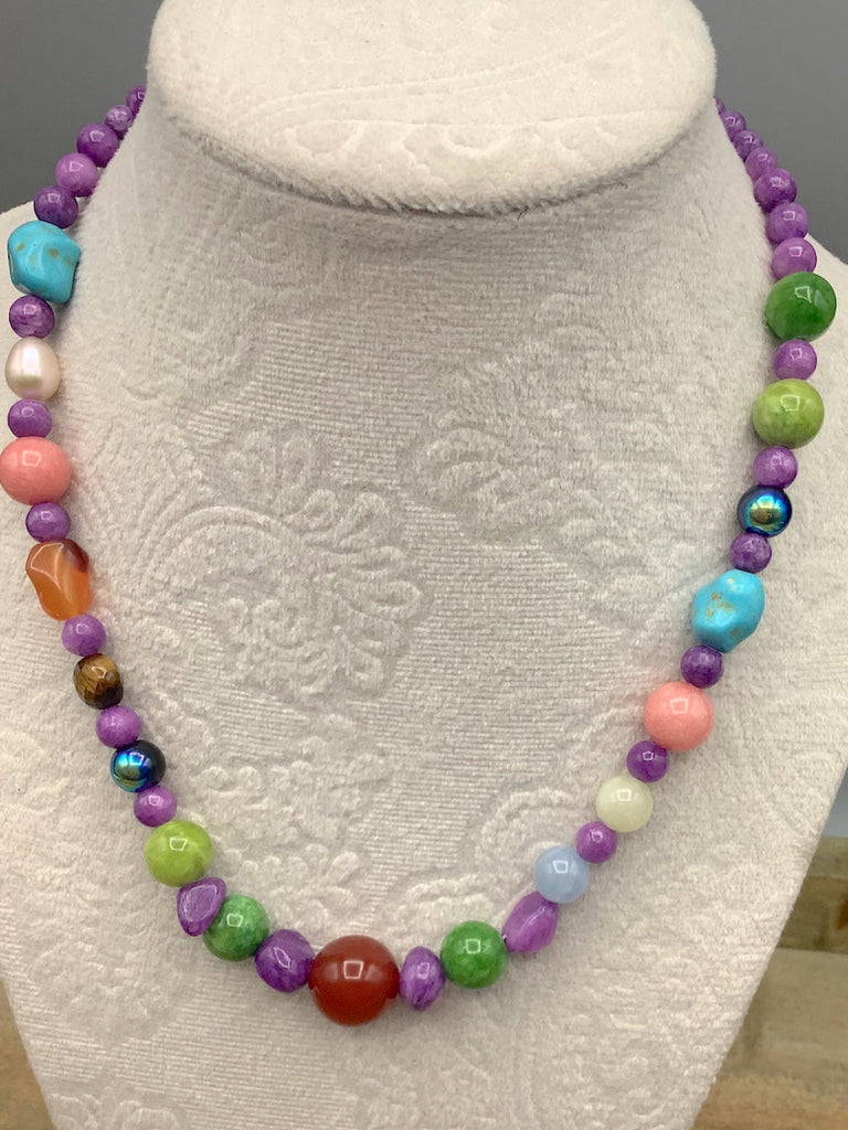 Turquoise, Agate and Freshwater Pearl Necklace