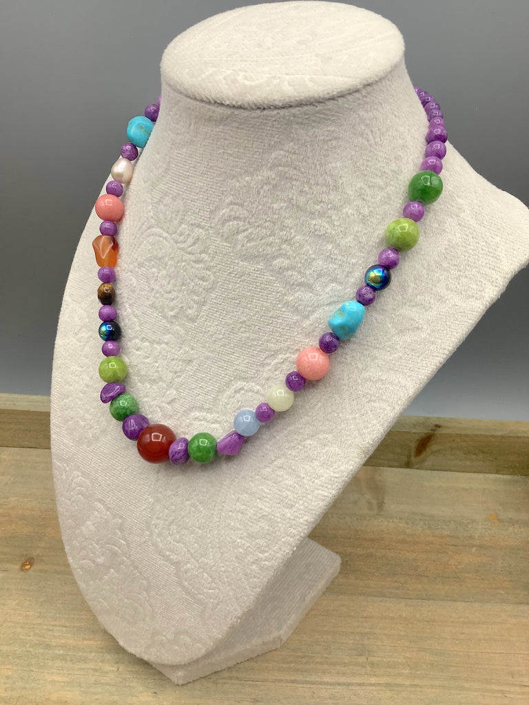 Turquoise, Agate and Freshwater Pearl Necklace