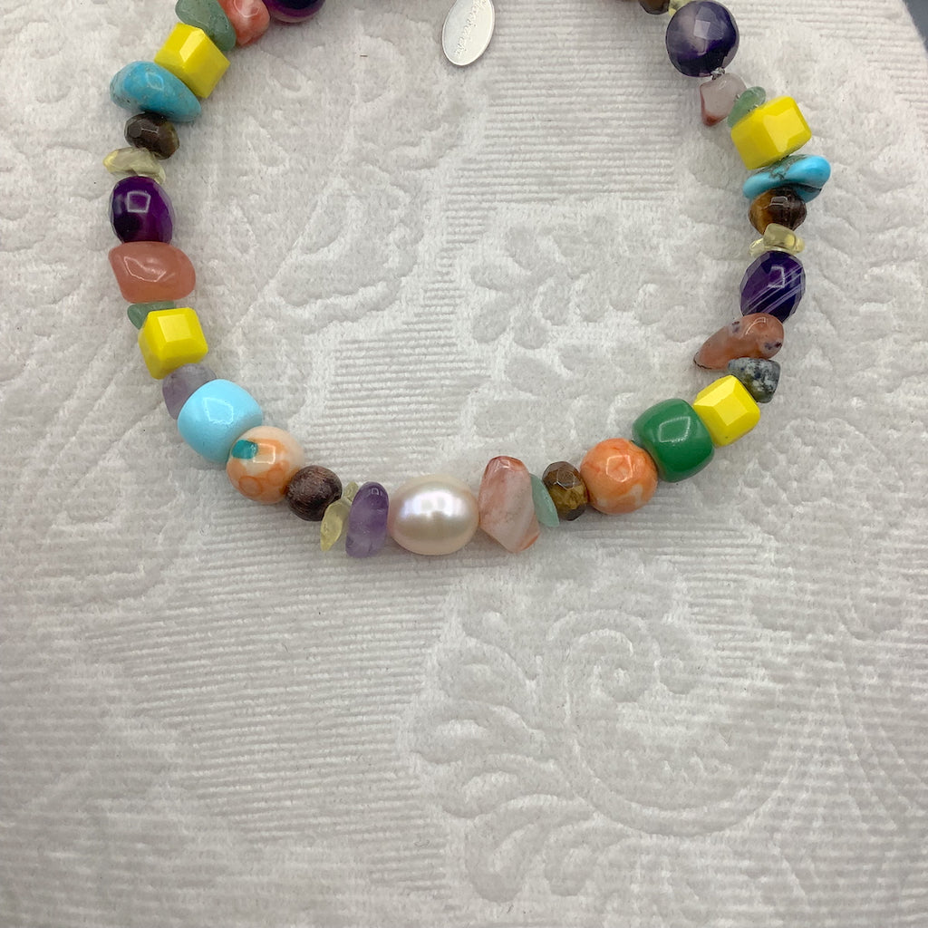 Multi Color Gemstone and Pearl Bracelet