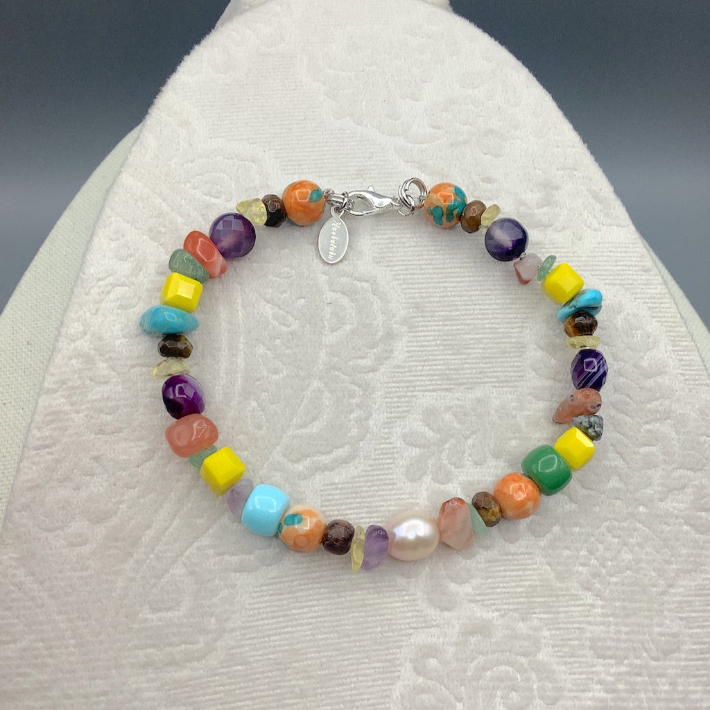 Multi Color Gemstone and Pearl Bracelet