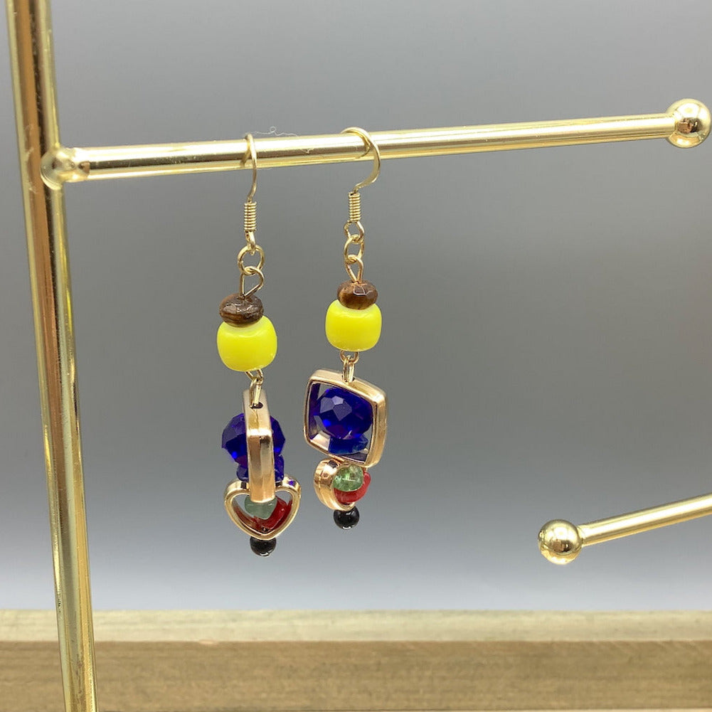 Onyx, Coral and Tiger Eye Earrings