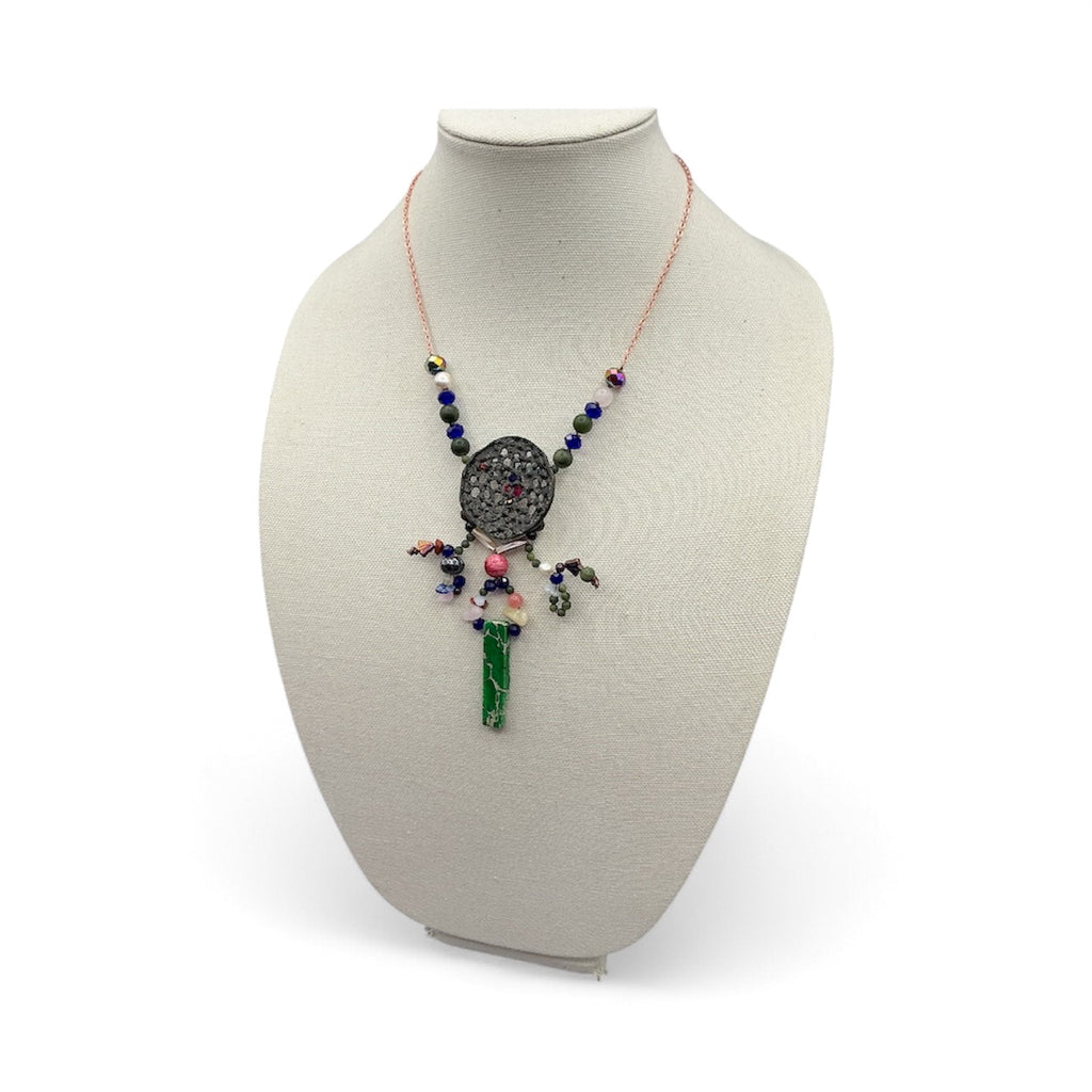Enamel Pendant, Pearl and Gemstone Necklace