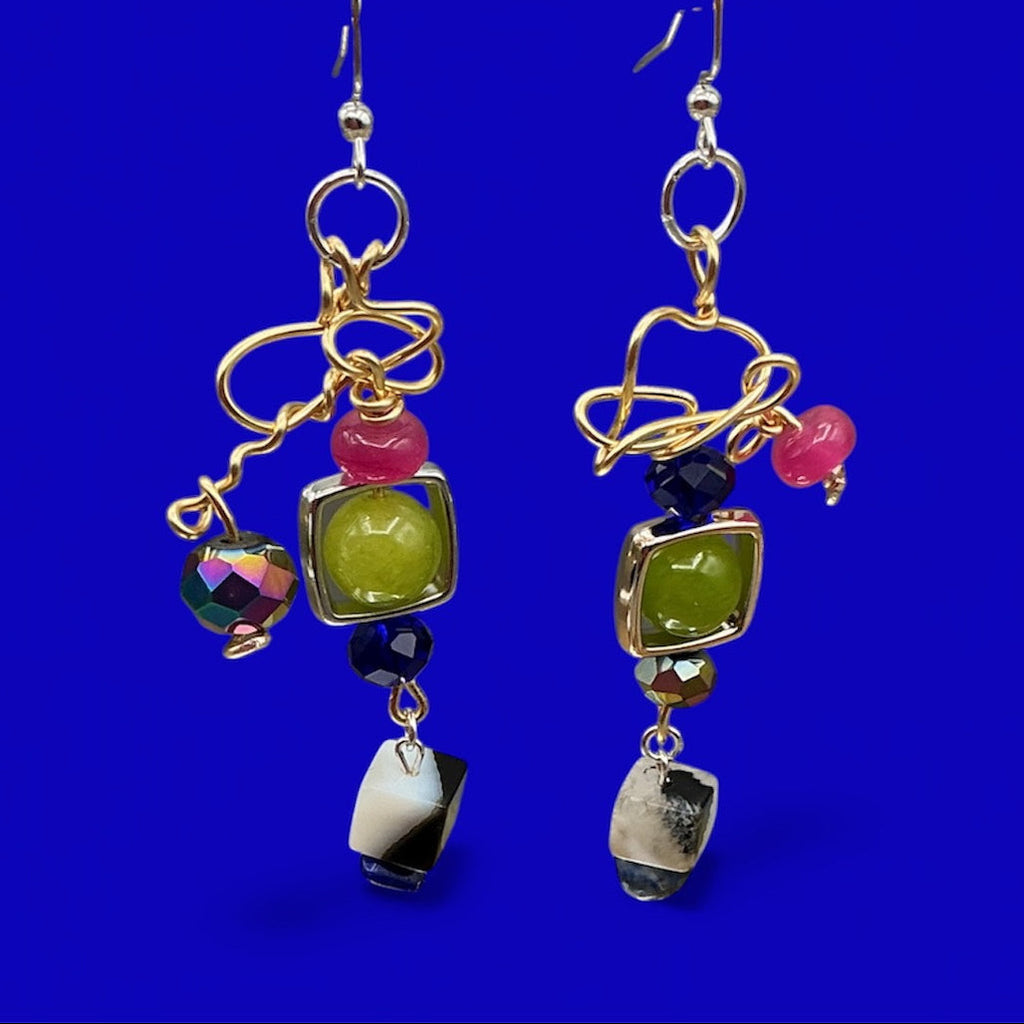 Peridot, Chalcedony and Onyx Earrings