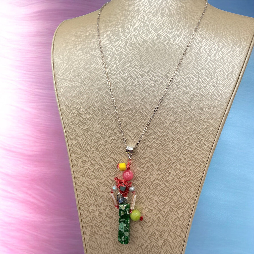 Jasper and Emerald Sterling Silver .925 Necklace